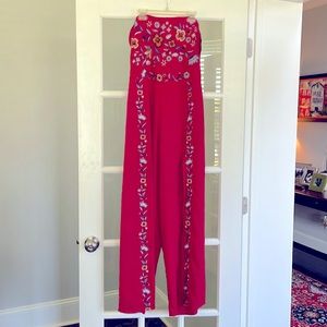 Embroidered Strapless Jumpsuit with flare open leg